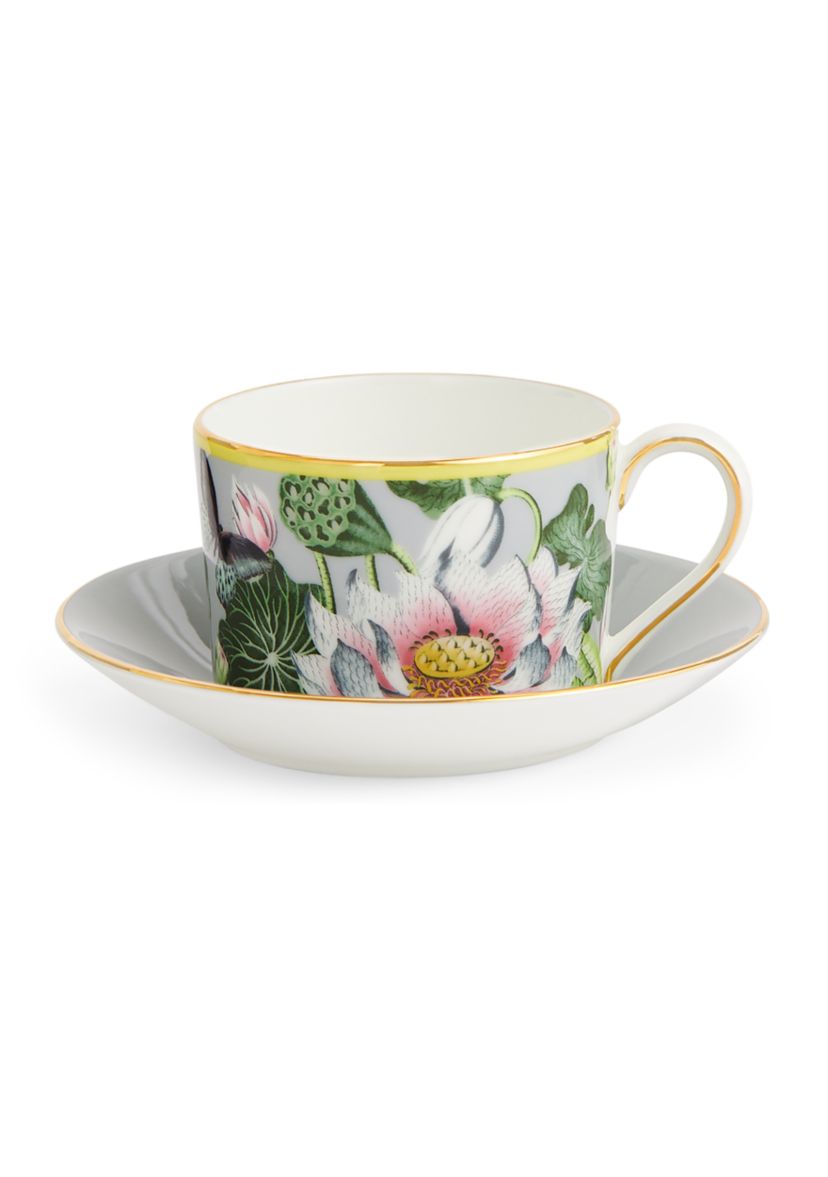 Floral Gold Trim Teacup and Saucer Set