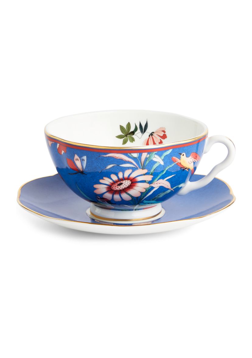 Blue Peony Teacup and Saucer Set