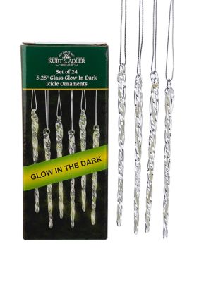 Kurt S. Adler Glass Glow-in-the-Dark Icicle Ornament Set of 24