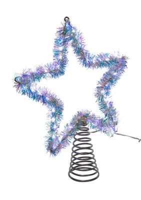 Kurt S. Adler 12.2-Inch Tinsel Star Tree Topper with Cool White LED Lights -  0086131580505