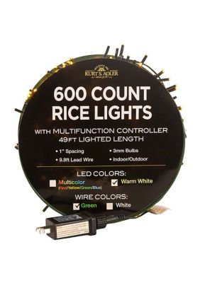 Kurt S. Adler 600-Light 49-Foot Warm White LED Rice Light Set