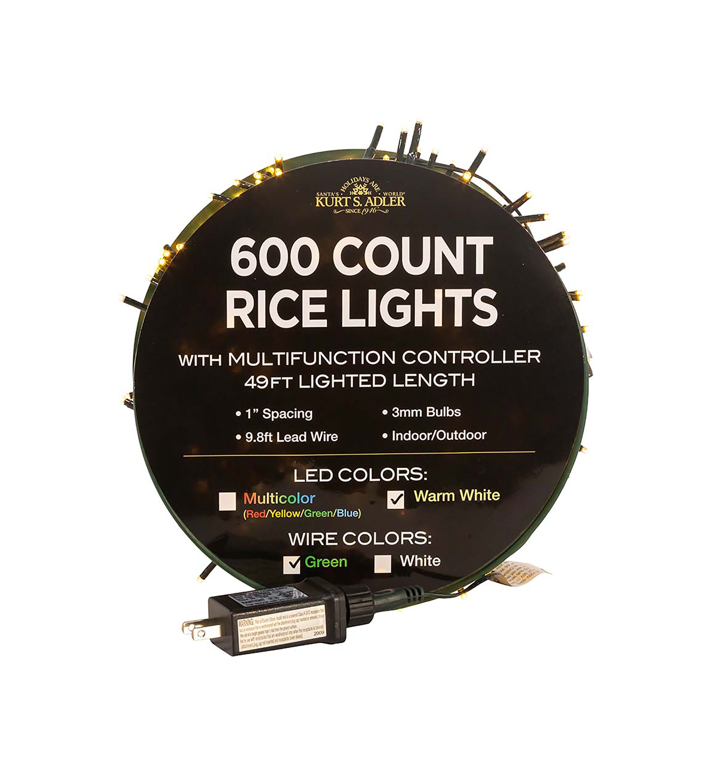 600-Light 49-Foot Warm White LED Rice Light Set