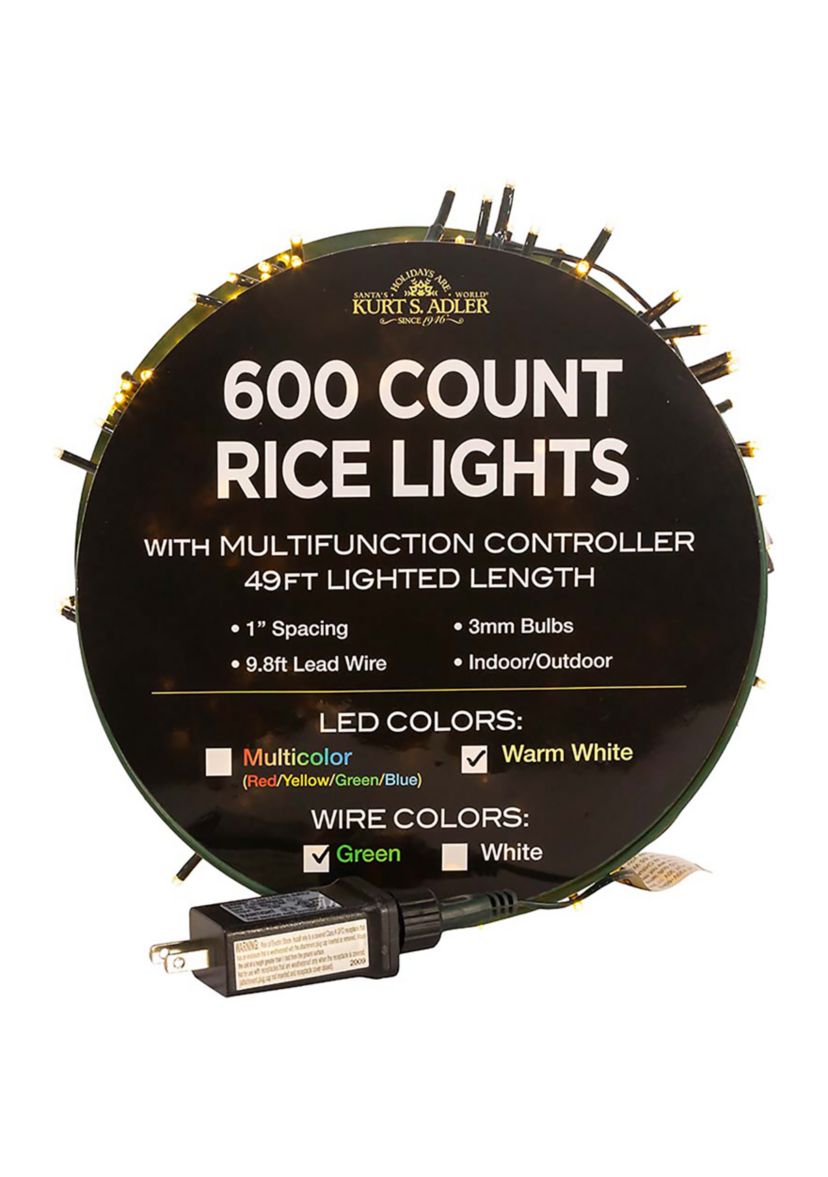 600-Light 49-Foot Warm White LED Rice Light Set