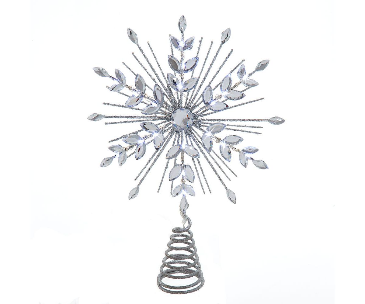 11.75. Inch 18-Light cool White Micro LED Silver Glittered Snowflake Treetopper