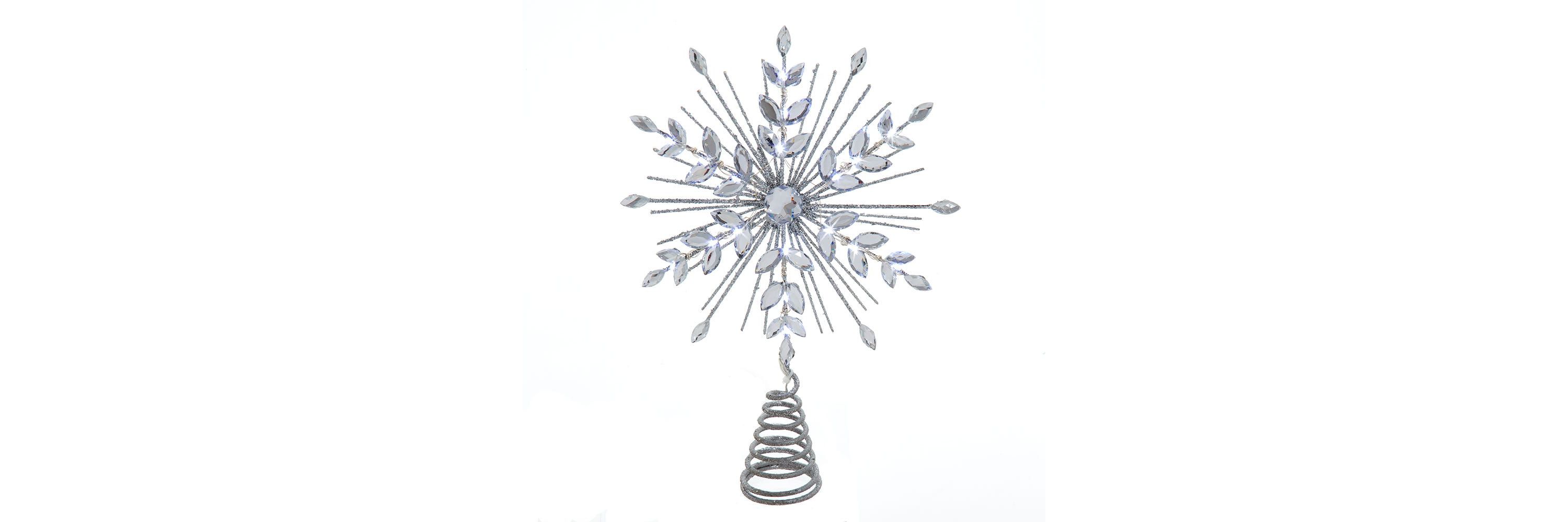 11.75. Inch 18-Light cool White Micro LED Silver Glittered Snowflake Treetopper