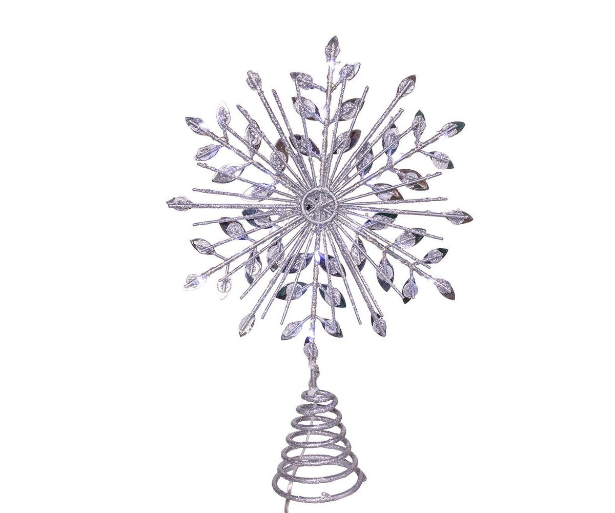 11.75. Inch 18-Light cool White Micro LED Silver Glittered Snowflake Treetopper