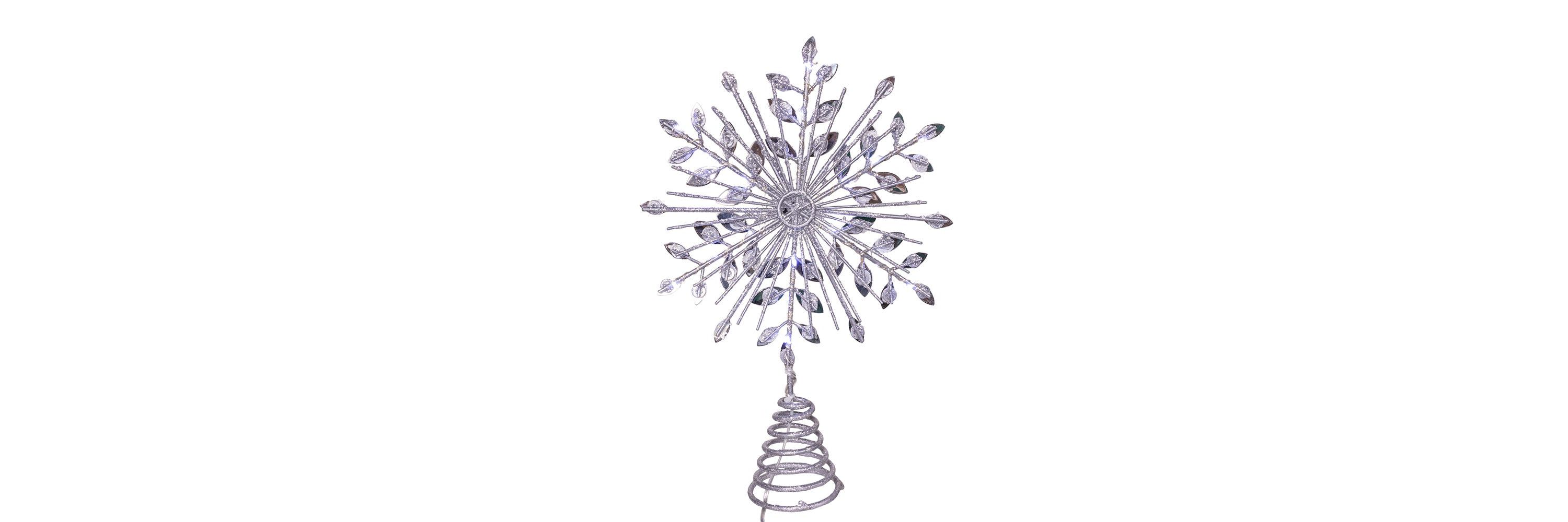 11.75. Inch 18-Light cool White Micro LED Silver Glittered Snowflake Treetopper