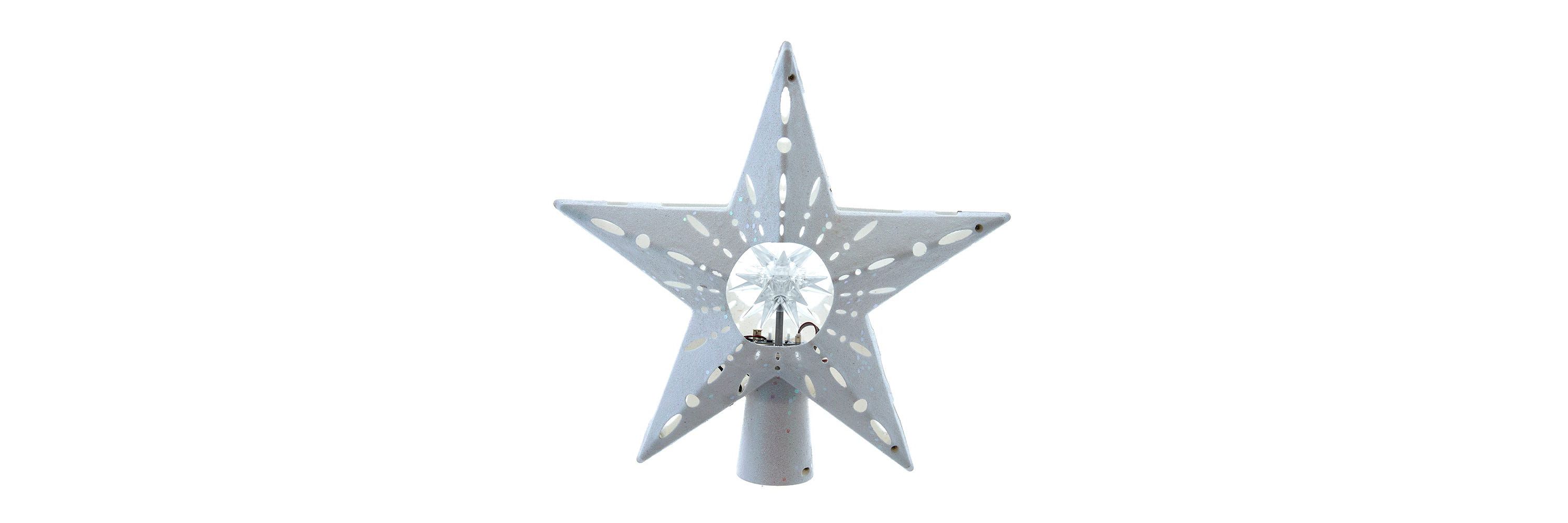 12.2-Inch Pre-lit White Glitter Iridescent Star Tree Topper