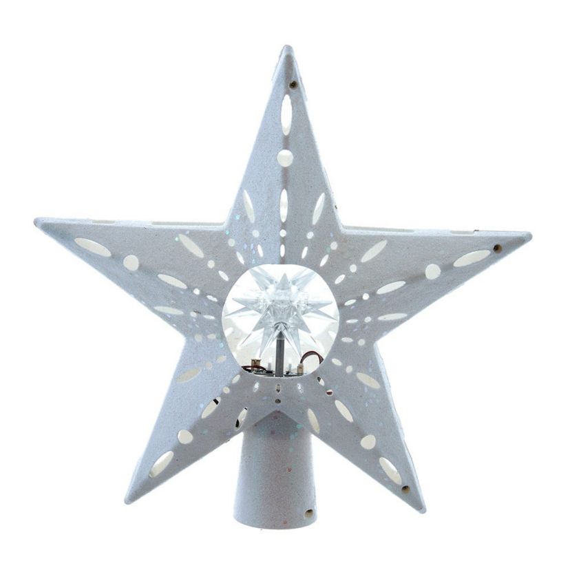 12.2-Inch Pre-lit White Glitter Iridescent Star Tree Topper