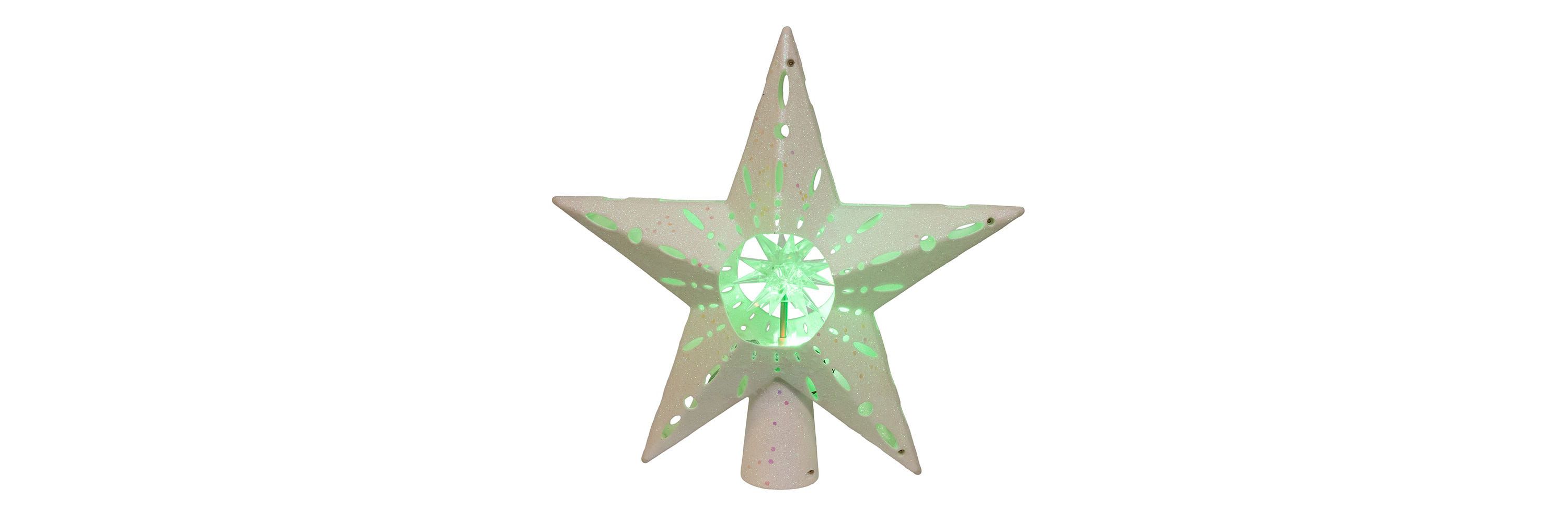 12.2-Inch Pre-lit White Glitter Iridescent Star Tree Topper
