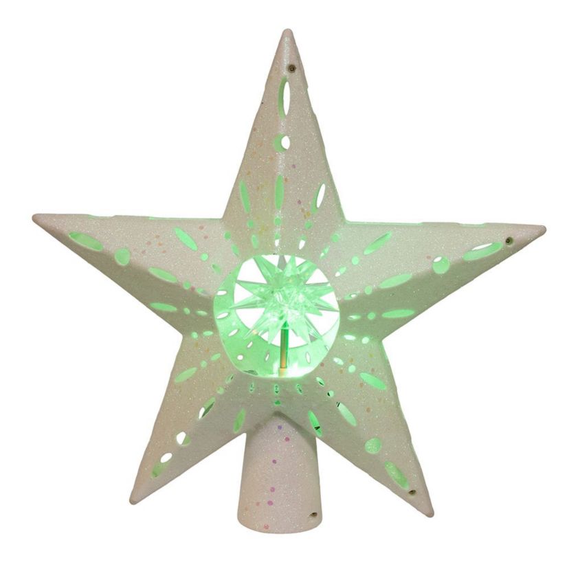 12.2-Inch Pre-lit White Glitter Iridescent Star Tree Topper