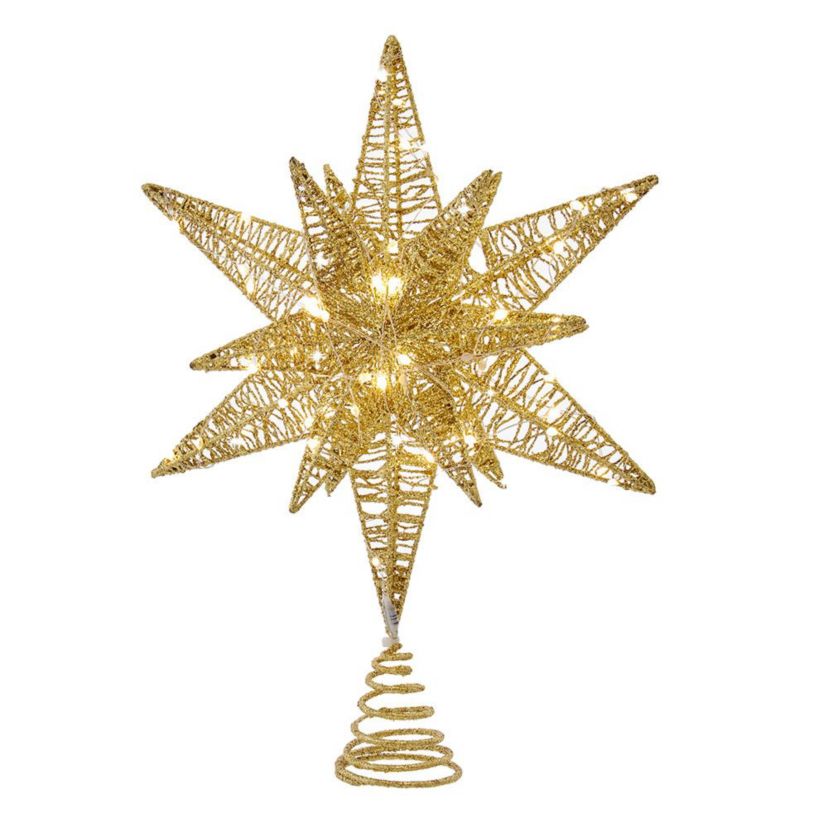 15-Inch Twinkling LED Gold Starburst Tree Topper