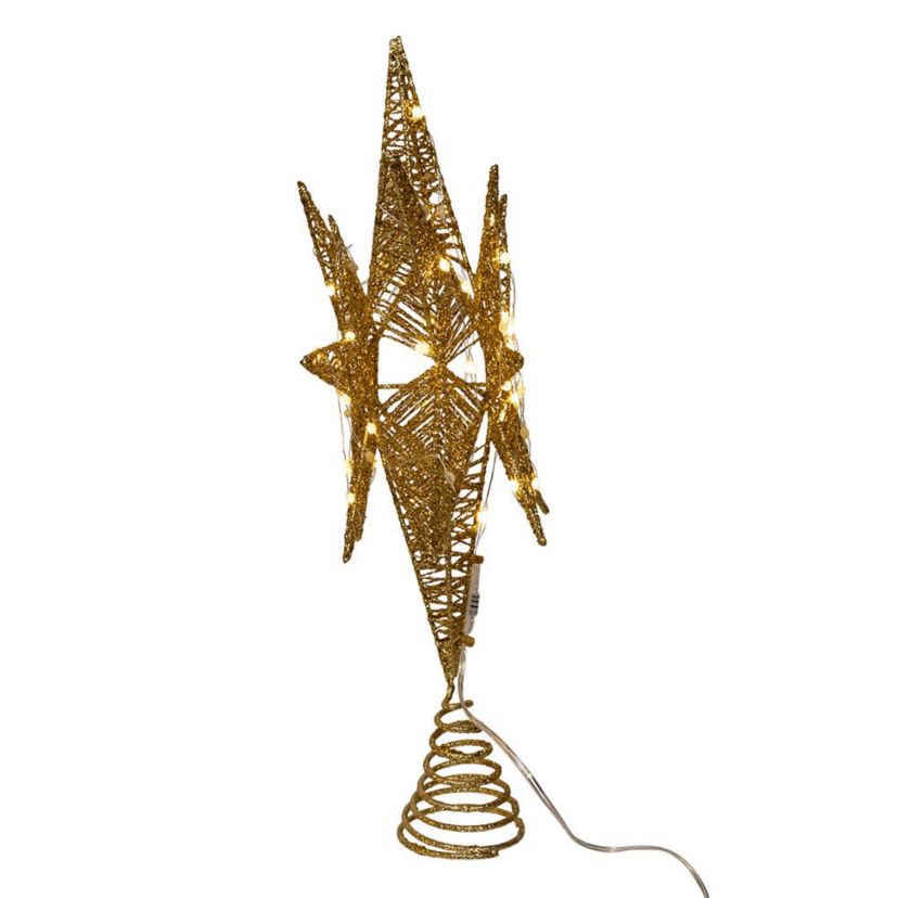 15-Inch Twinkling LED Gold Starburst Tree Topper