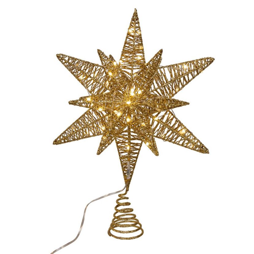 15-Inch Twinkling LED Gold Starburst Tree Topper