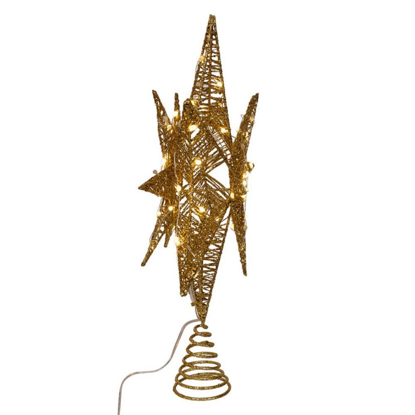 15-Inch Twinkling LED Gold Starburst Tree Topper