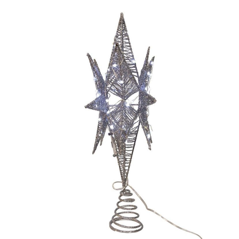 15-Inch 80-Light Cool White Micro LED Silver Starburst Tree Topper