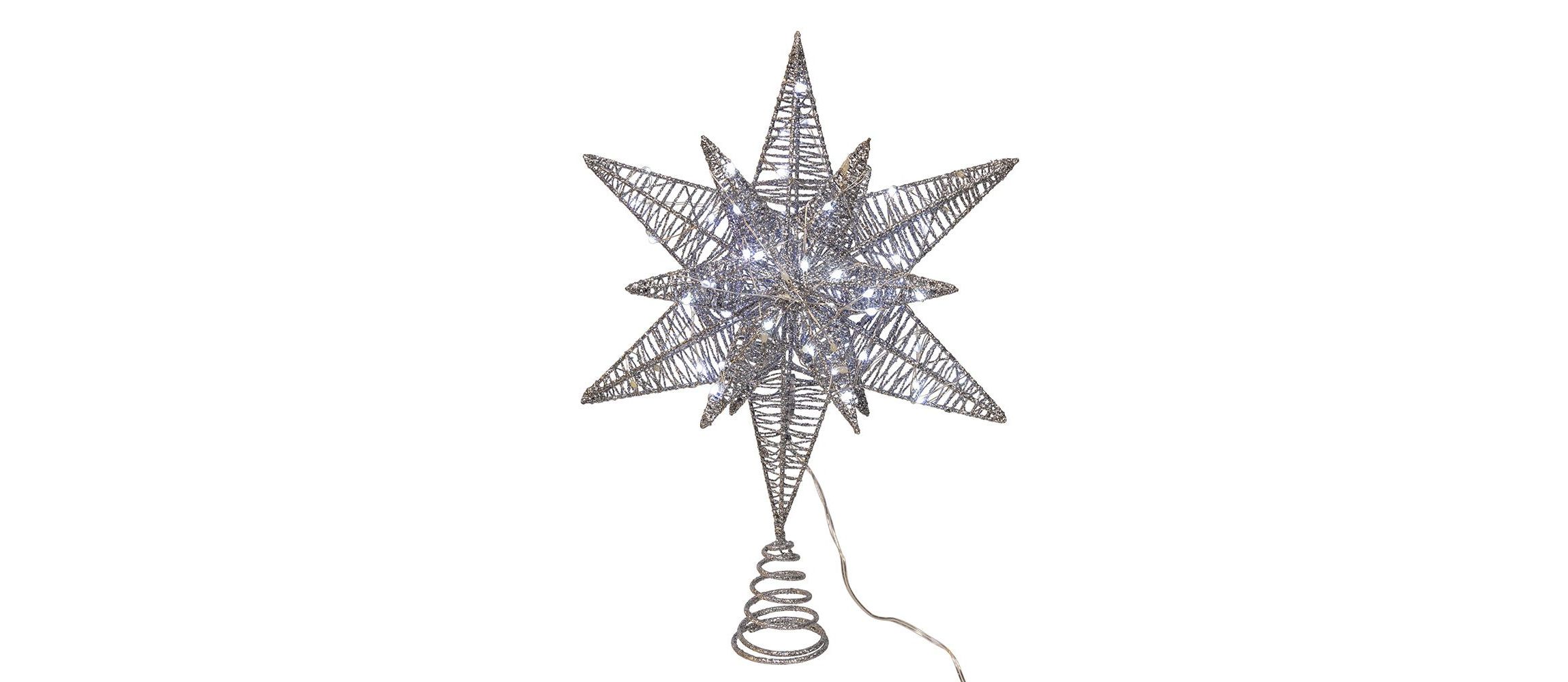15-Inch 80-Light Cool White Micro LED Silver Starburst Tree Topper