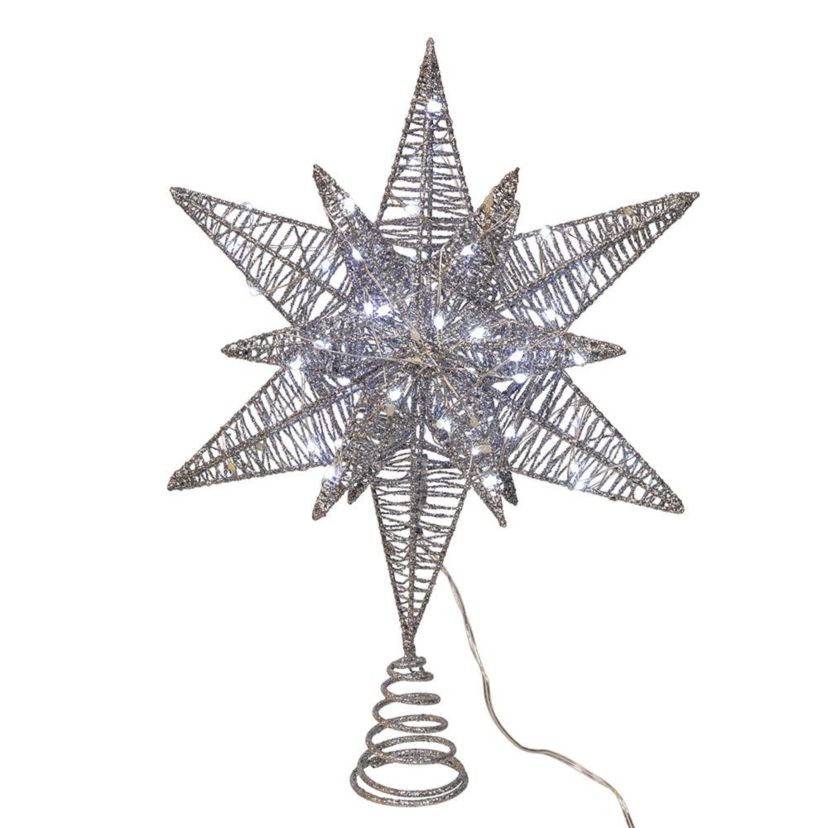 15-Inch 80-Light Cool White Micro LED Silver Starburst Tree Topper