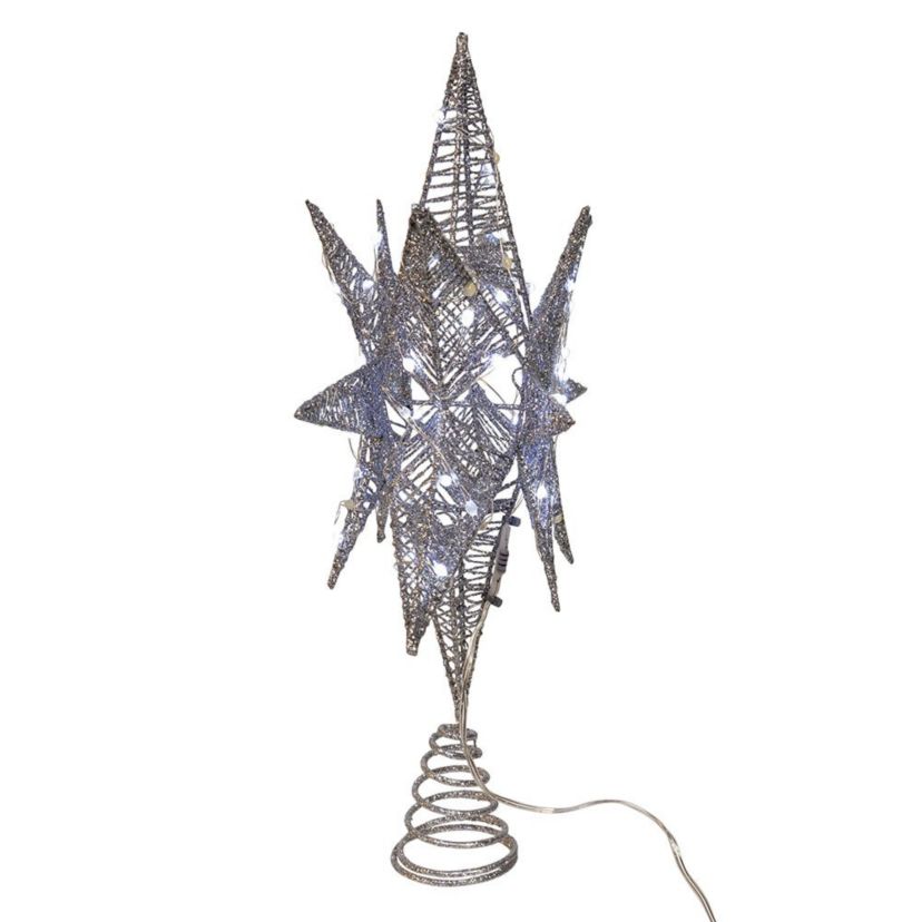 15-Inch 80-Light Cool White Micro LED Silver Starburst Tree Topper