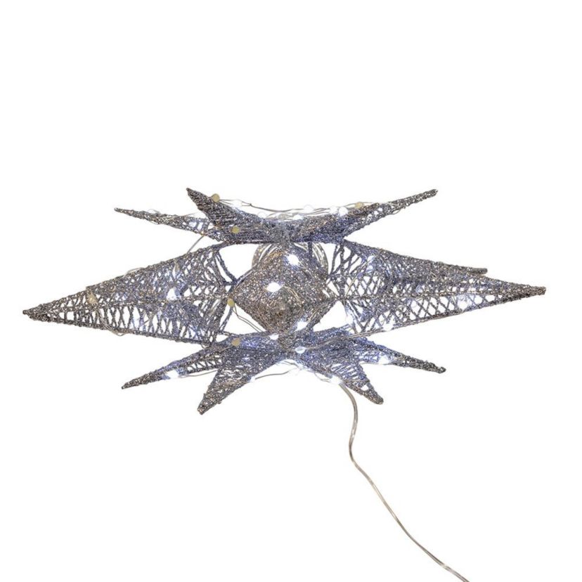 15-Inch 80-Light Cool White Micro LED Silver Starburst Tree Topper