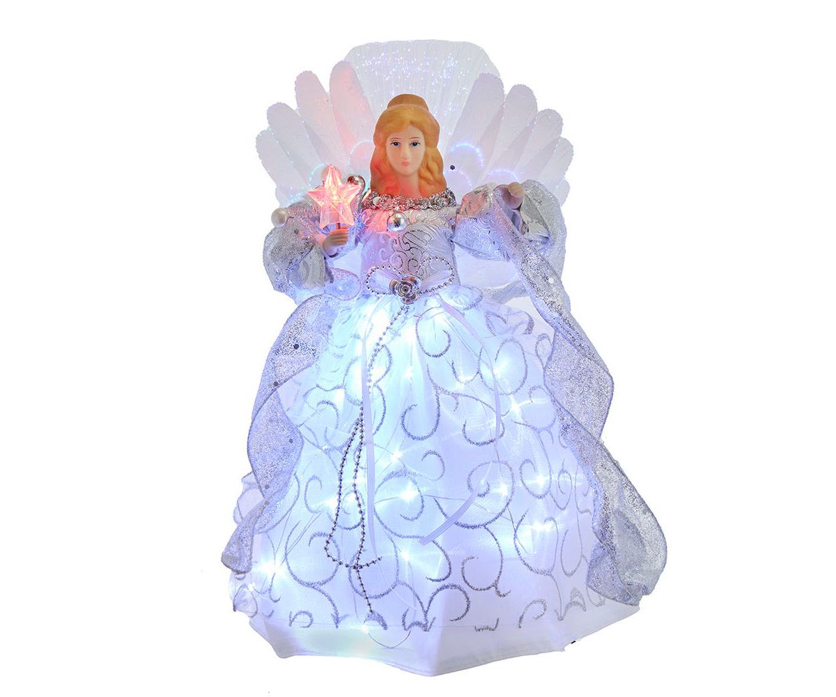 12-Inch UL 30-Light Fairy LED Fiber Optic Silver Angel Tree Topper