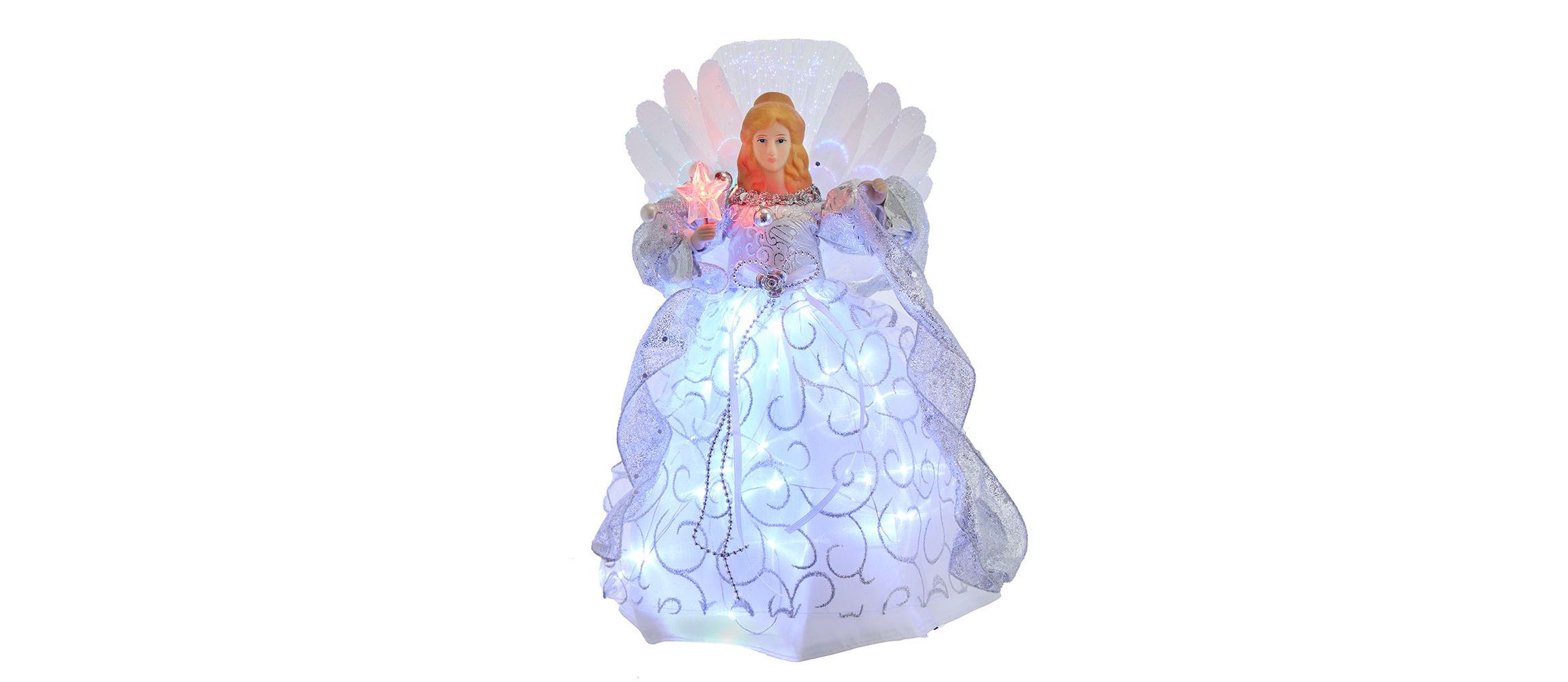 12-Inch UL 30-Light Fairy LED Fiber Optic Silver Angel Tree Topper