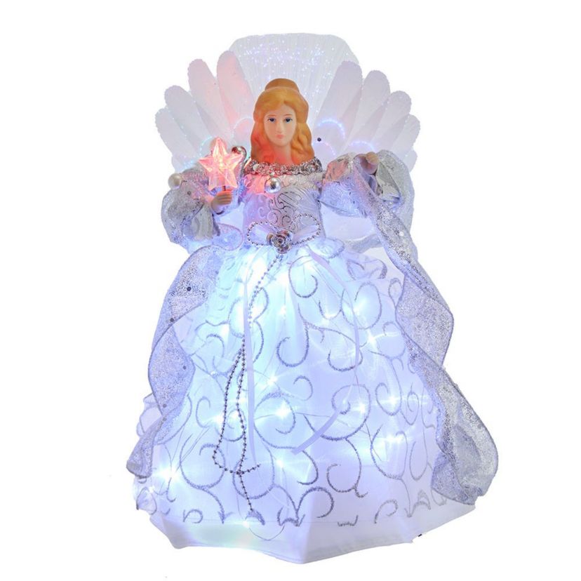 12-Inch UL 30-Light Fairy LED Fiber Optic Silver Angel Tree Topper