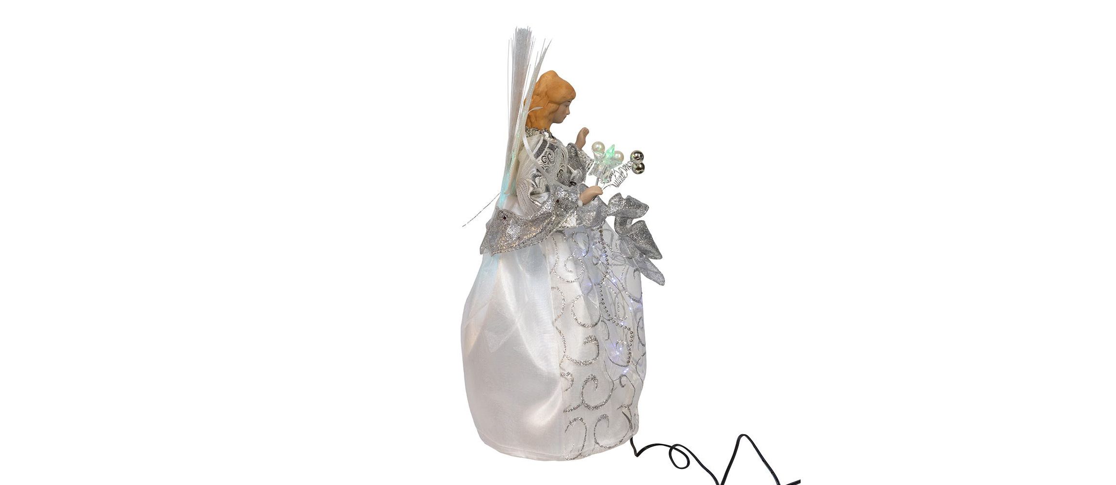 12-Inch UL 30-Light Fairy LED Fiber Optic Silver Angel Tree Topper