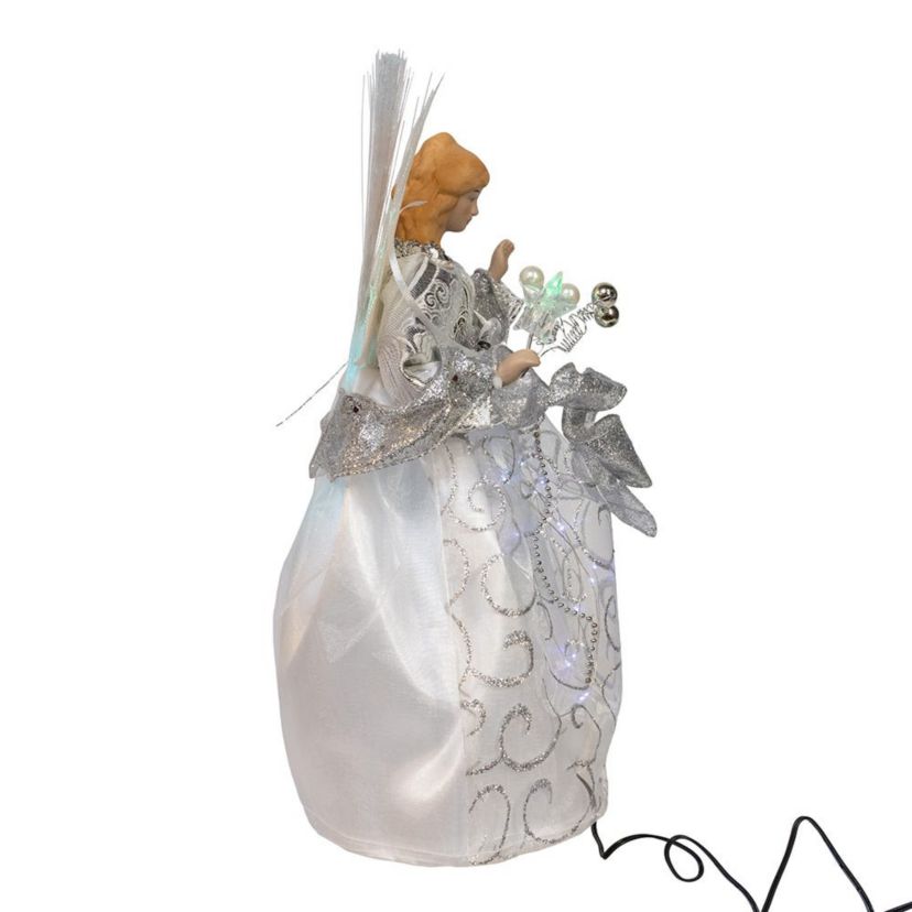 12-Inch UL 30-Light Fairy LED Fiber Optic Silver Angel Tree Topper