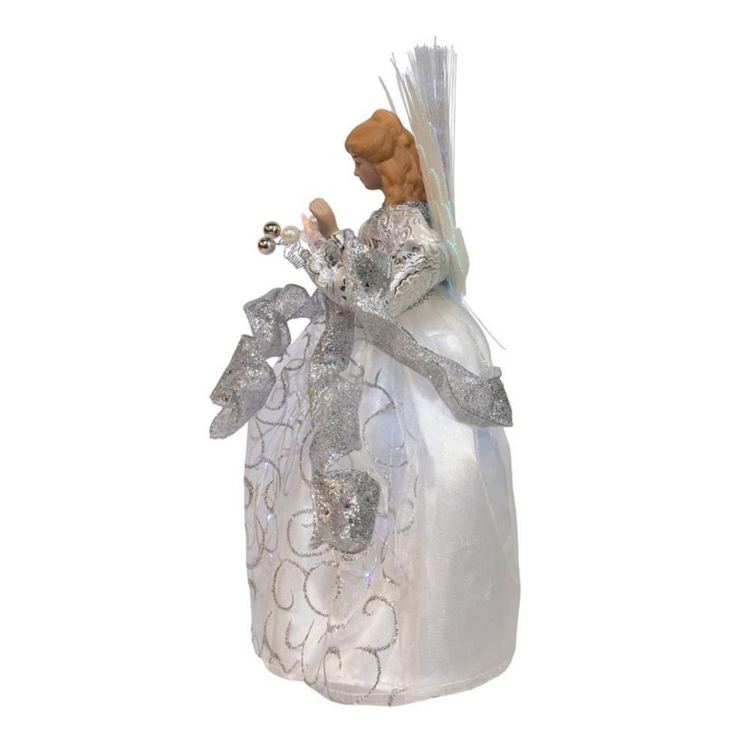 12-Inch UL 30-Light Fairy LED Fiber Optic Silver Angel Tree Topper
