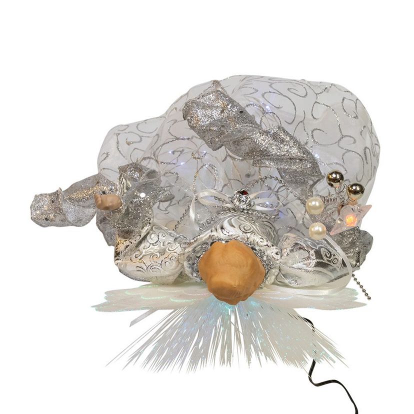 12-Inch UL 30-Light Fairy LED Fiber Optic Silver Angel Tree Topper