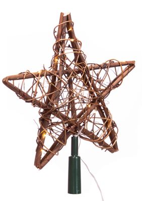 Kurt S. Adler 20-Light Fairy Light Natural Rattan Star Tree Topper, Brown -  0086131562686