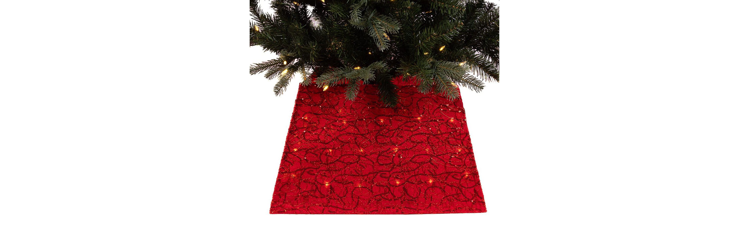 Kurt Adler 19.7-Inch 70-Light Warm White LED Red Square Treeskirt