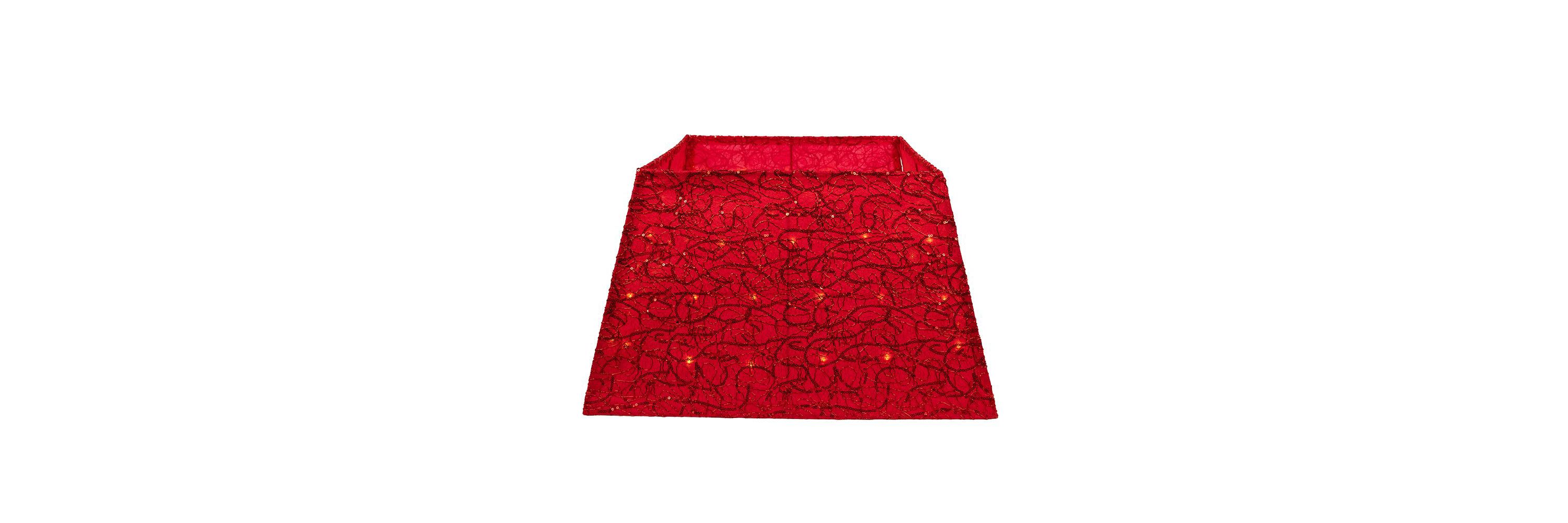 Kurt Adler 19.7-Inch 70-Light Warm White LED Red Square Treeskirt