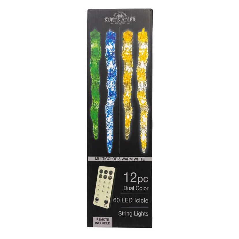 UL 60-Light Dual Color Multicolor/Warm White LED 12-Piece Icicle String Light Set