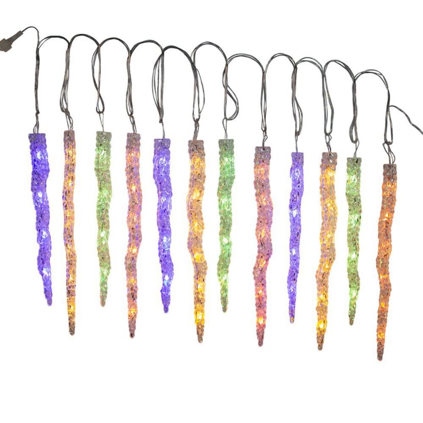 UL 60-Light Dual Color Multicolor/Warm White LED 12-Piece Icicle String Light Set