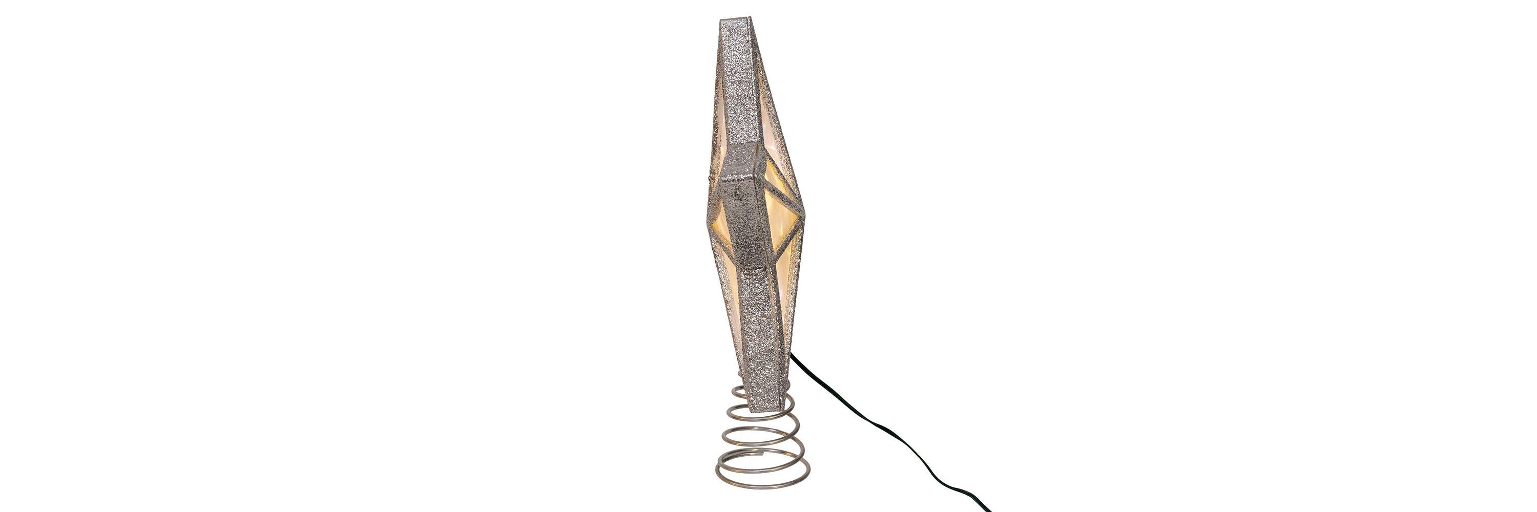 enchanting 11.5-Inch UL 20-Light Warm White Fairy LED Silver Glitter 5-Point Star Tree Topper