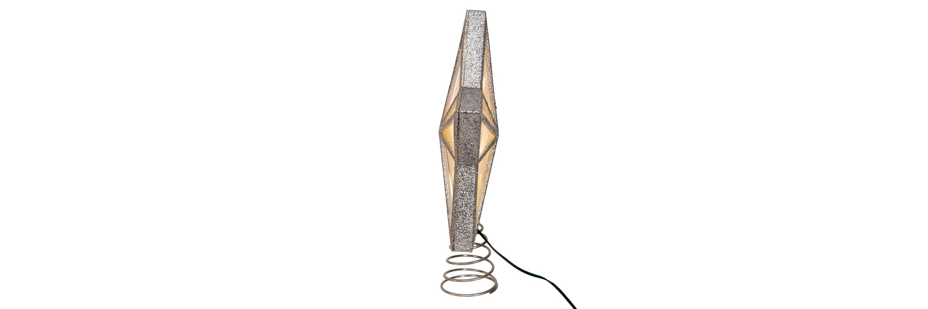 enchanting 11.5-Inch UL 20-Light Warm White Fairy LED Silver Glitter 5-Point Star Tree Topper