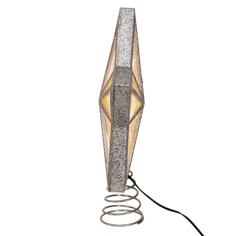 enchanting 11.5-Inch UL 20-Light Warm White Fairy LED Silver Glitter 5-Point Star Tree Topper