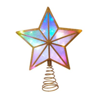 Kurt S. Adler 11.5-Inch UL 20-Light Multicolor Fairy Twinkle LED Gold Glitter 5-Point Star Tree Topper