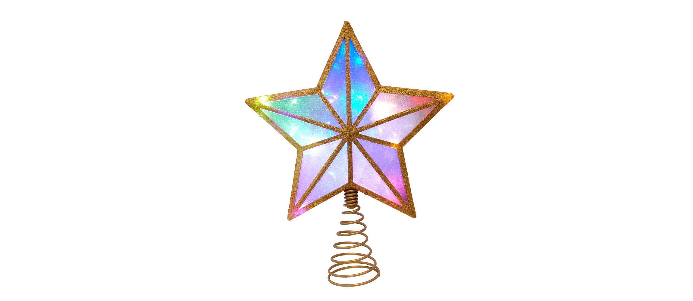 11.5-Inch UL 20-Light Multicolor Fairy Twinkle LED Gold Glitter 5-Point Star Tree Topper
