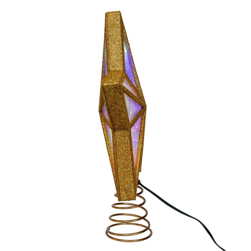 11.5-Inch UL 20-Light Multicolor Fairy Twinkle LED Gold Glitter 5-Point Star Tree Topper