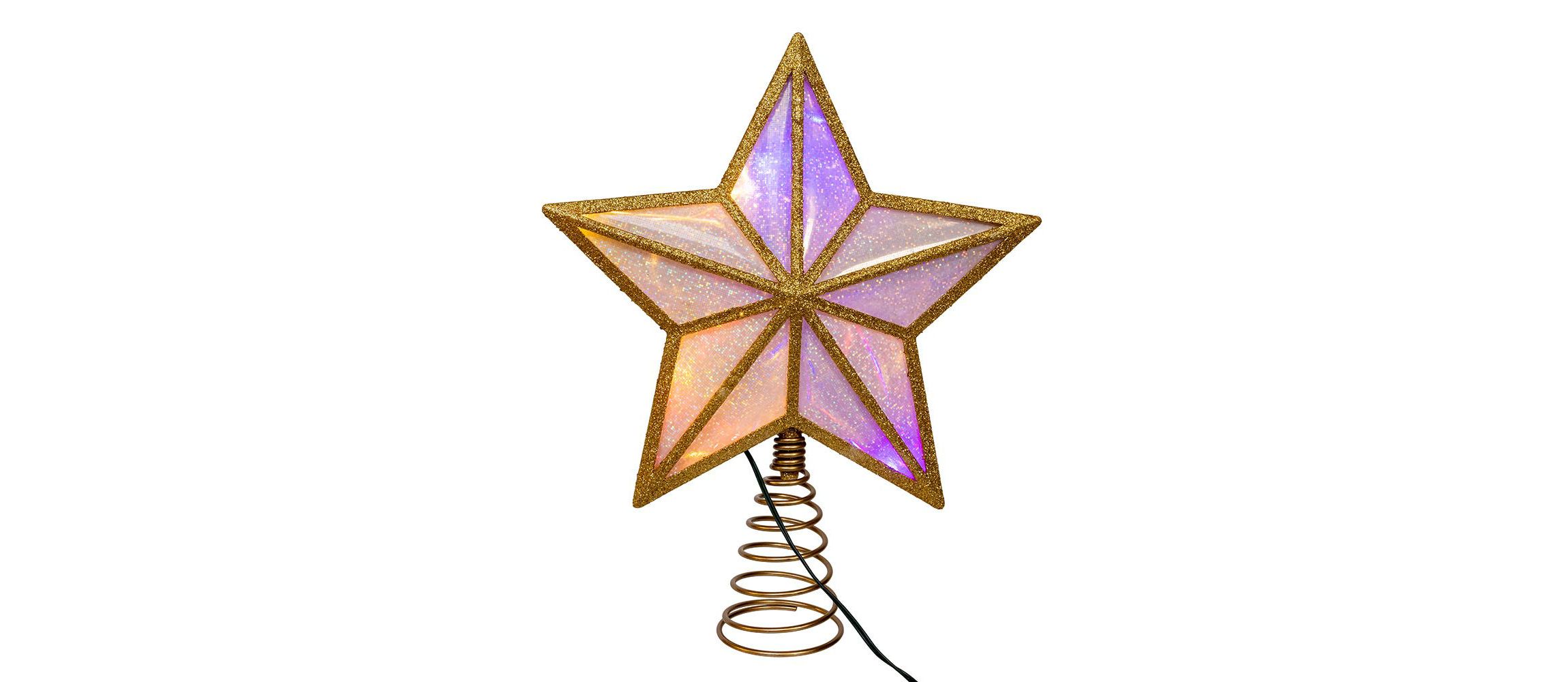 11.5-Inch UL 20-Light Multicolor Fairy Twinkle LED Gold Glitter 5-Point Star Tree Topper