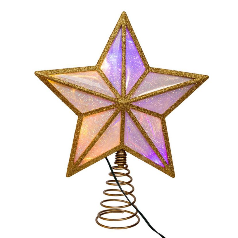 11.5-Inch UL 20-Light Multicolor Fairy Twinkle LED Gold Glitter 5-Point Star Tree Topper