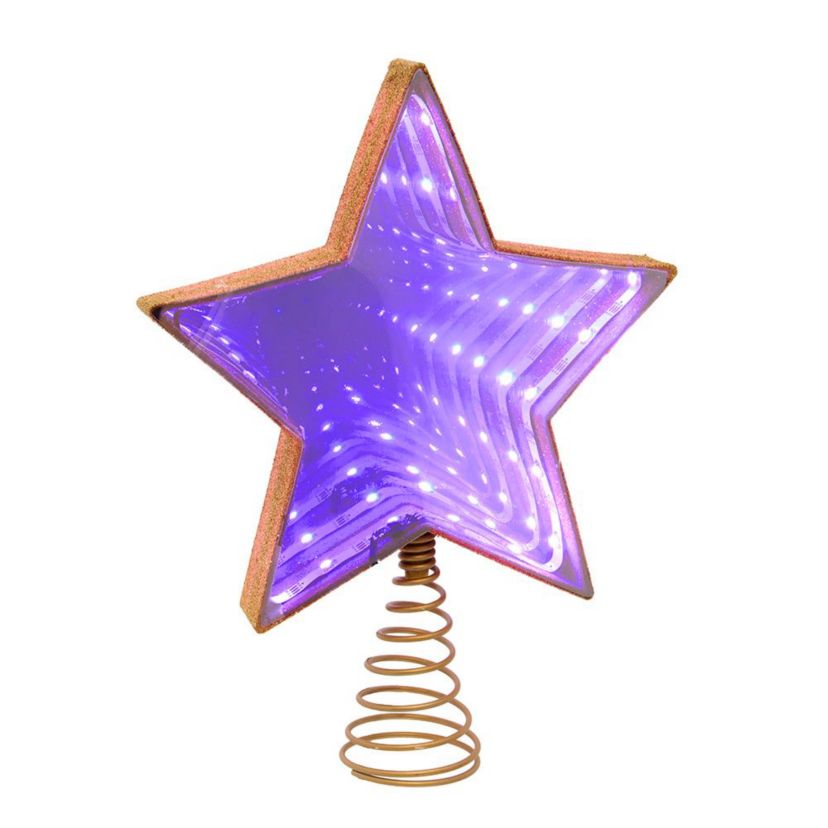 11.5-Inch UL 22-Light Multicolor Infinity Effect SMD LED Gold Glitter 5-Point Star Tree Topper