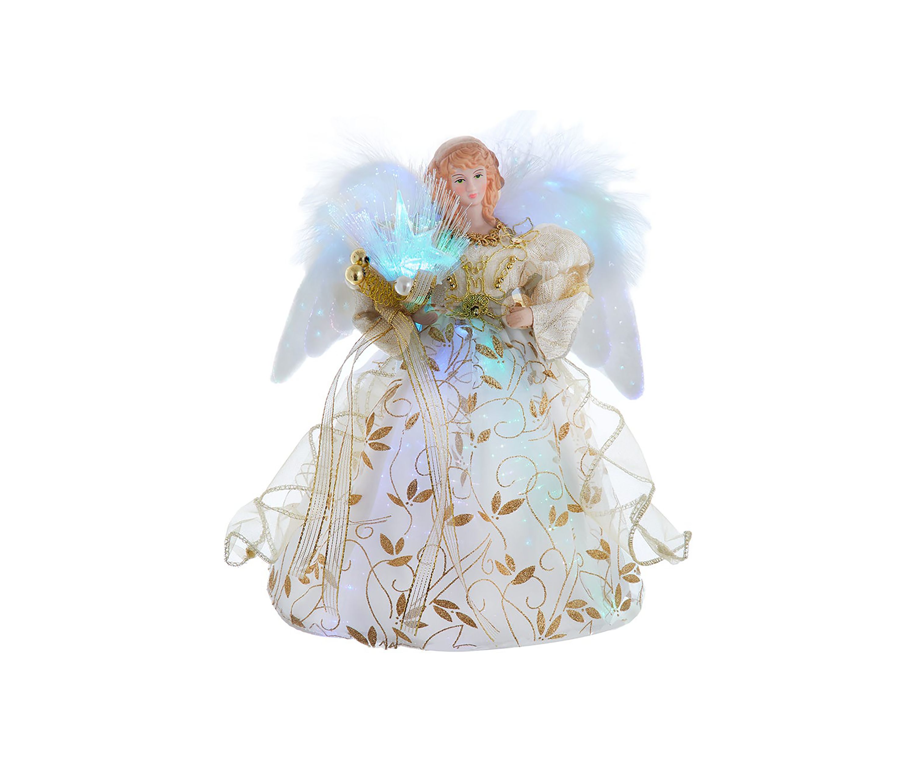 12-Inch Battery-Operated Fiber Optic Gold Angel Tree Topper with Color Changing LED Lights