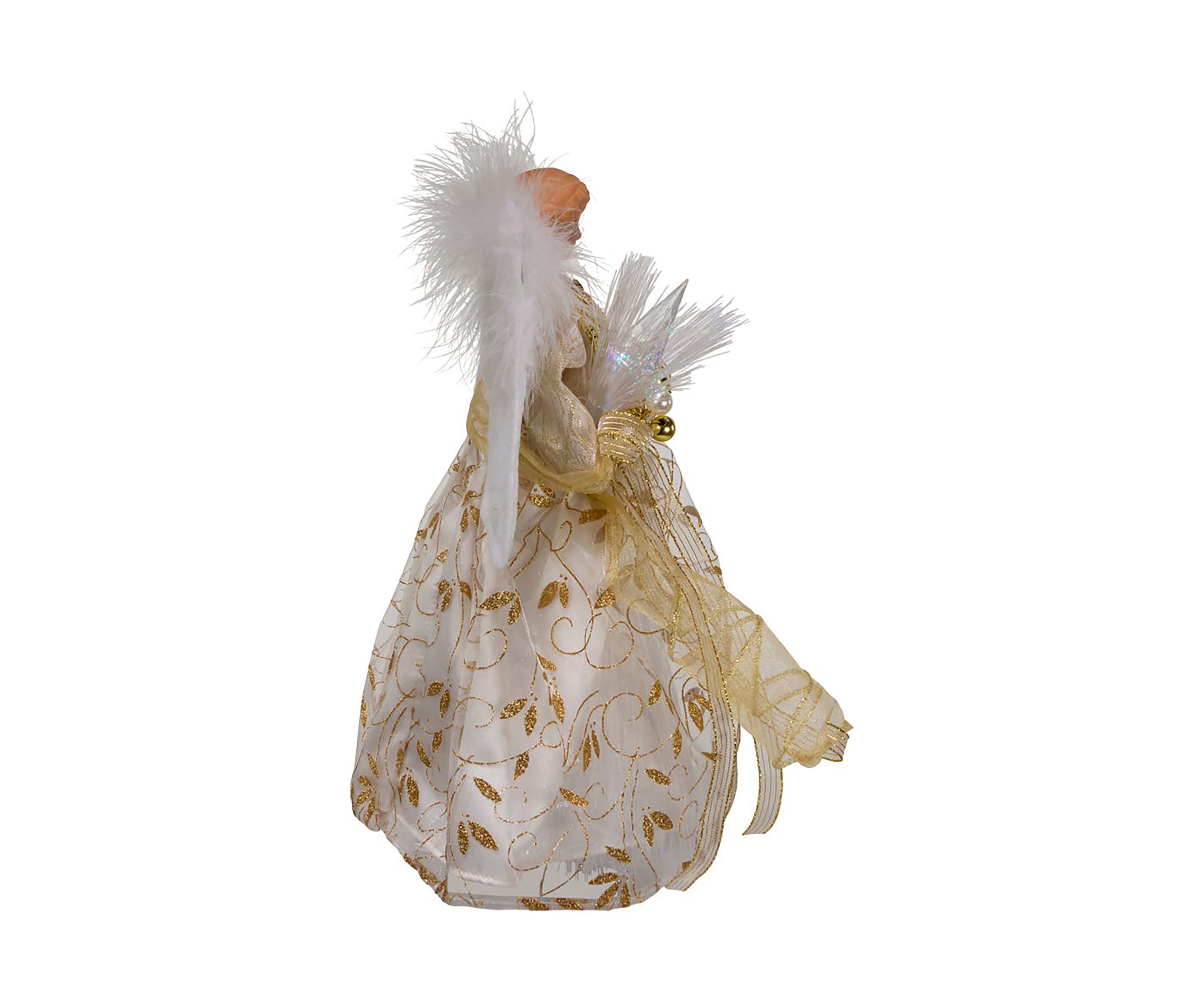 12-Inch Battery-Operated Fiber Optic Gold Angel Tree Topper with Color Changing LED Lights