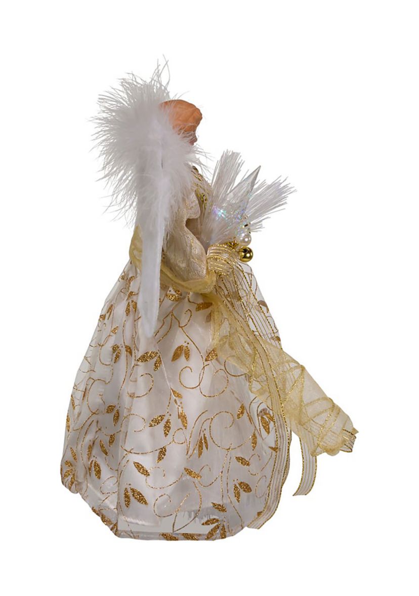 12-Inch Battery-Operated Fiber Optic Gold Angel Tree Topper with Color Changing LED Lights