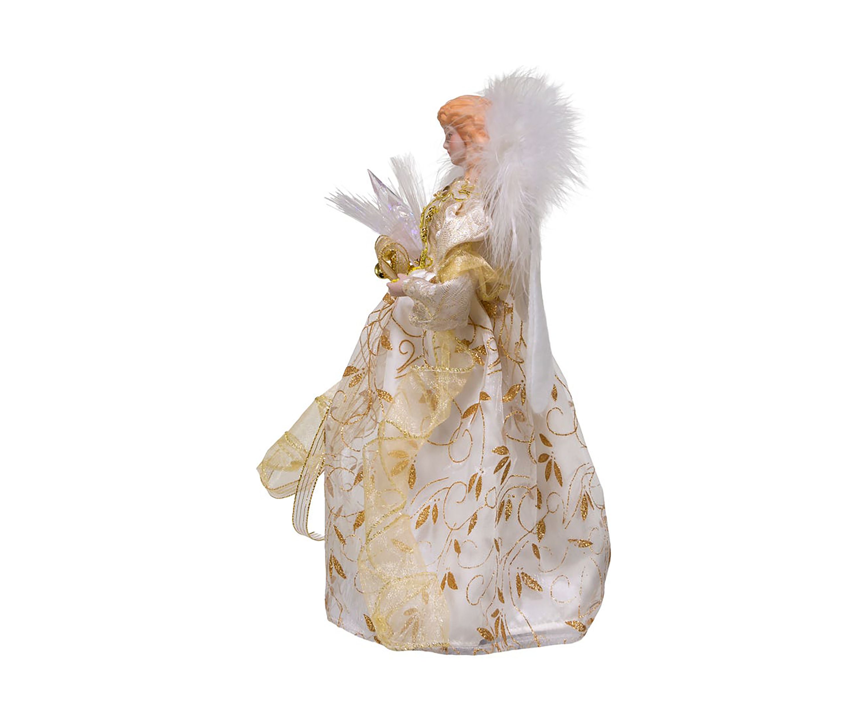12-Inch Battery-Operated Fiber Optic Gold Angel Tree Topper with Color Changing LED Lights