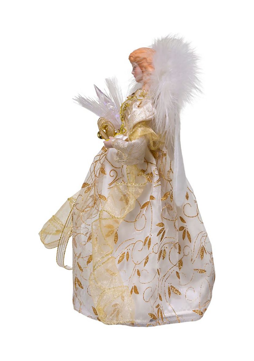 12-Inch Battery-Operated Fiber Optic Gold Angel Tree Topper with Color Changing LED Lights